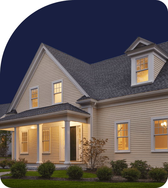 house at night with lights on